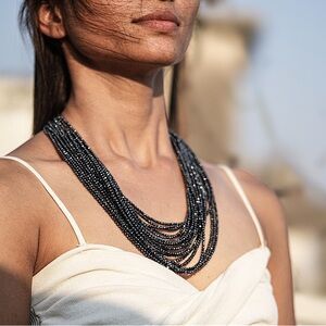 Set of Pyrite Beaded Boho Jewelry - Necklace, Multi Strand Bracelet, Earrings